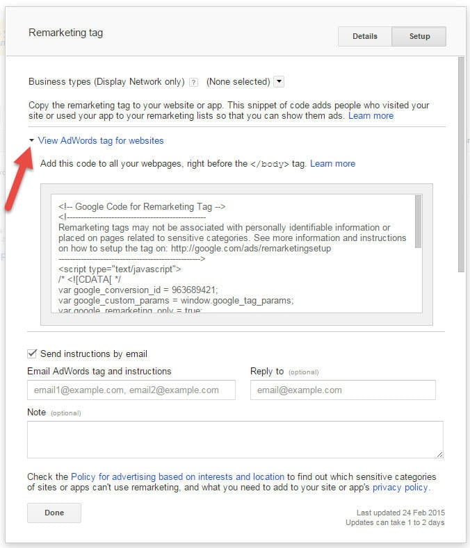 remarketing code for rlsa