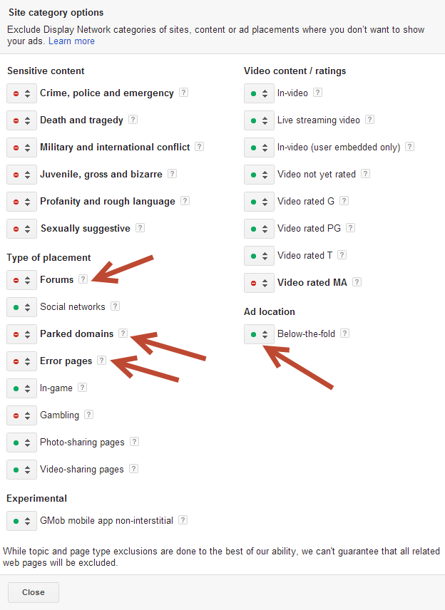 Exclude Site Categories in AdWords Remarketing