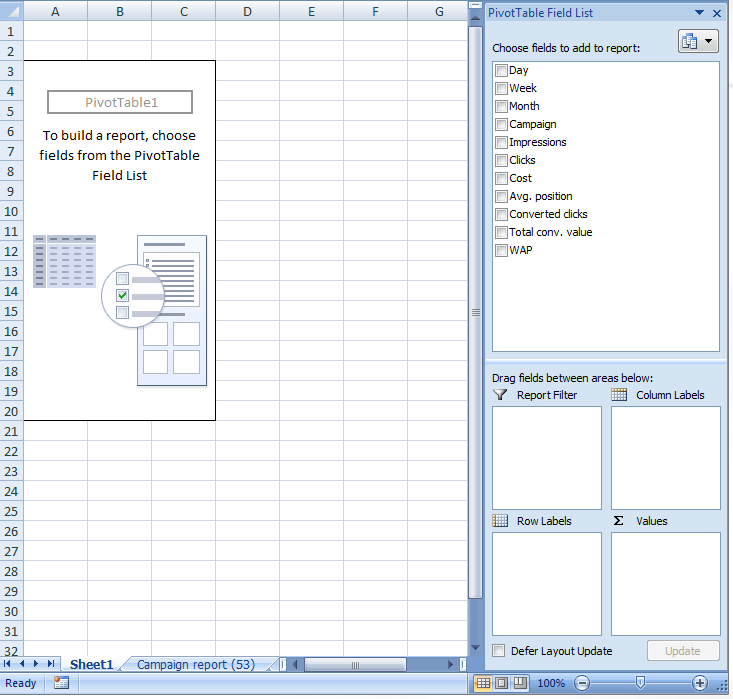 Google Ads Report Pivot Table