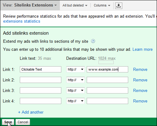 Add Sitelinks Extension