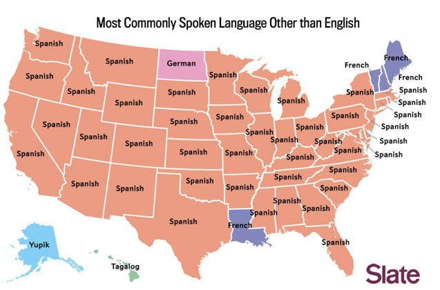 map for most commonly spoken language other than english
