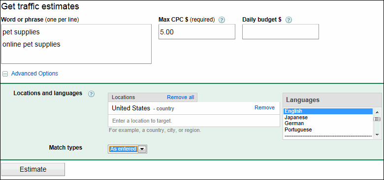 Traffic estimates