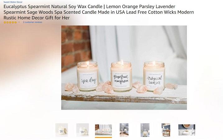 Amazon product page candle example