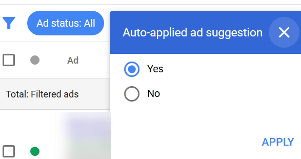 auto apply ad suggestions new adwords experience radio button
