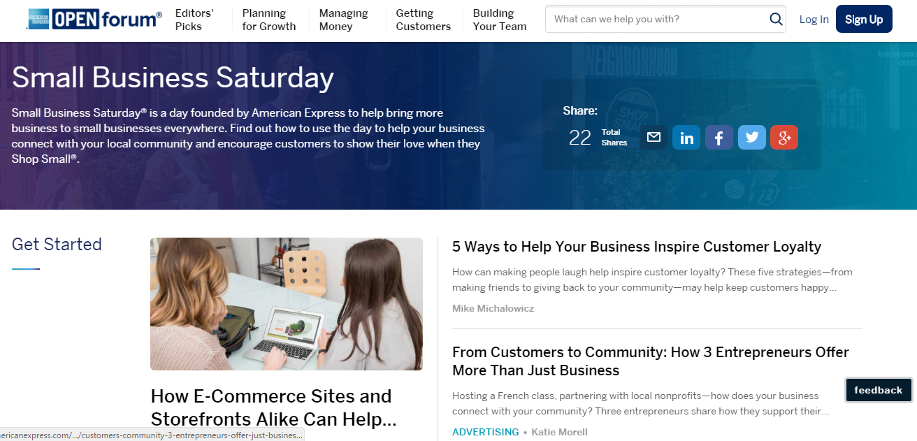 B2B content marketing American Express blog screenshot