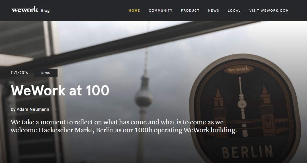 B2B content marketing WeWork blog screenshot