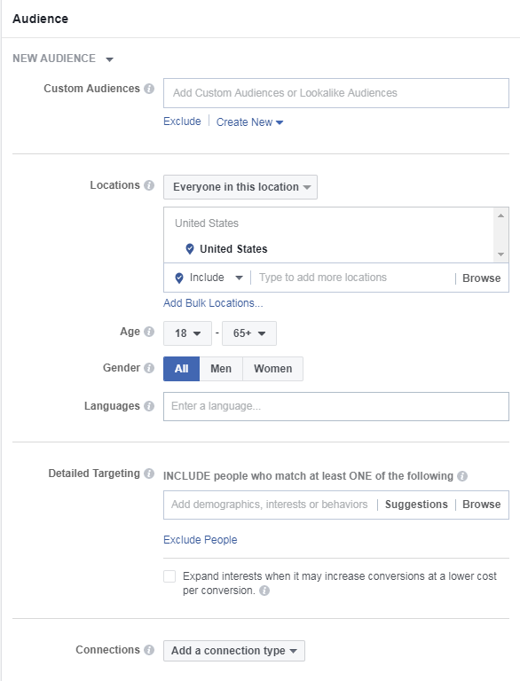 facebook ads b2b core audience creation