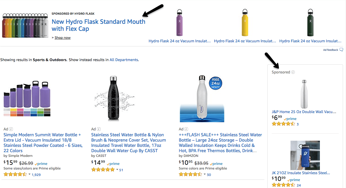 Beginner's guide to advertising on Amazon sponsored results example
