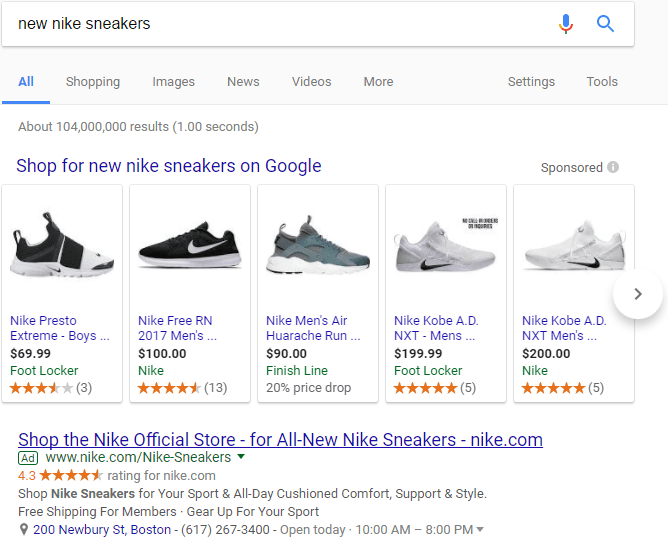 best ads nike serp