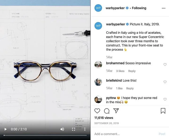 Warby Parker product Instagram post