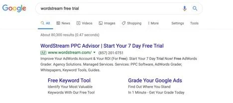 WordStream Google Search ad example
