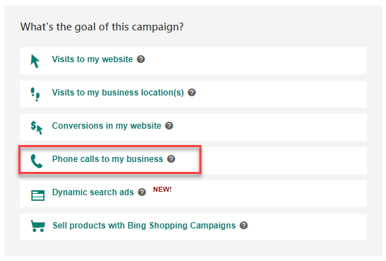 bing ads campaign goal drive phone calls for my business