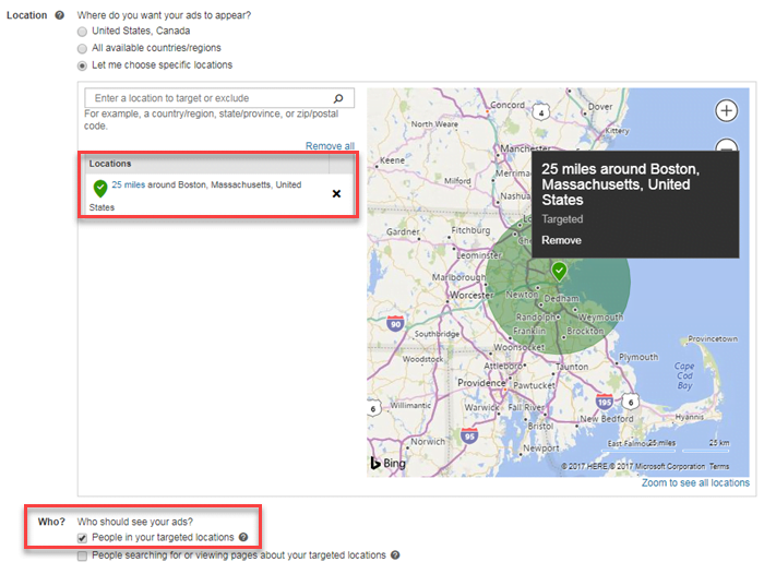 bing ads campaign level location targeting