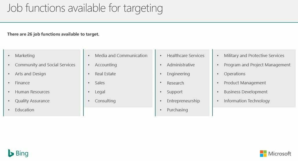 Bing Ads LinkedIn profile targeting by job function