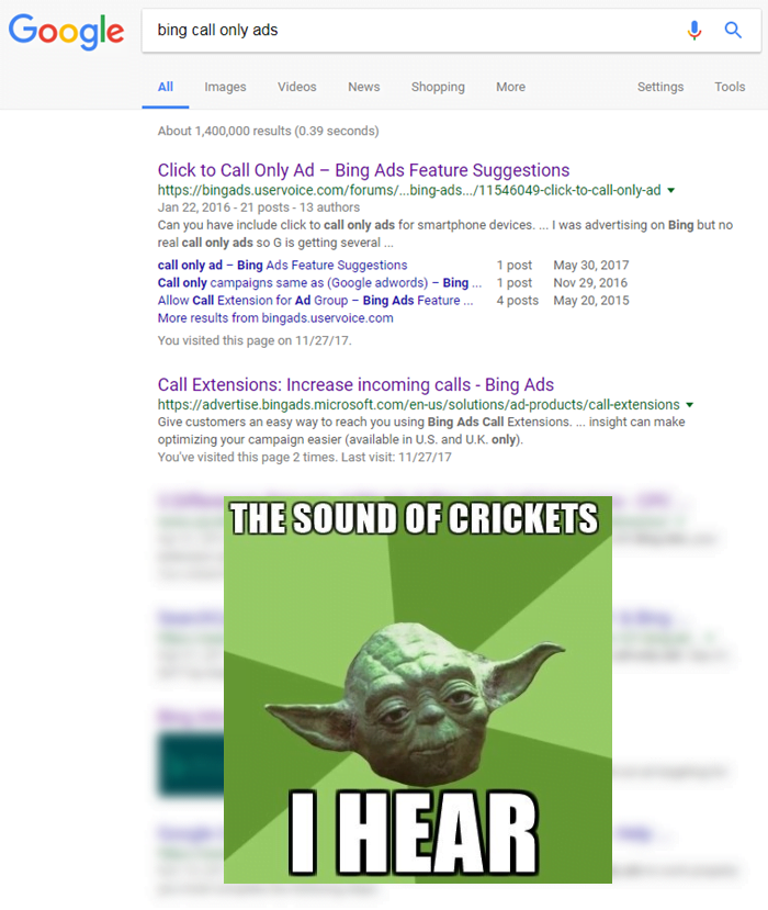bing call only ads serp