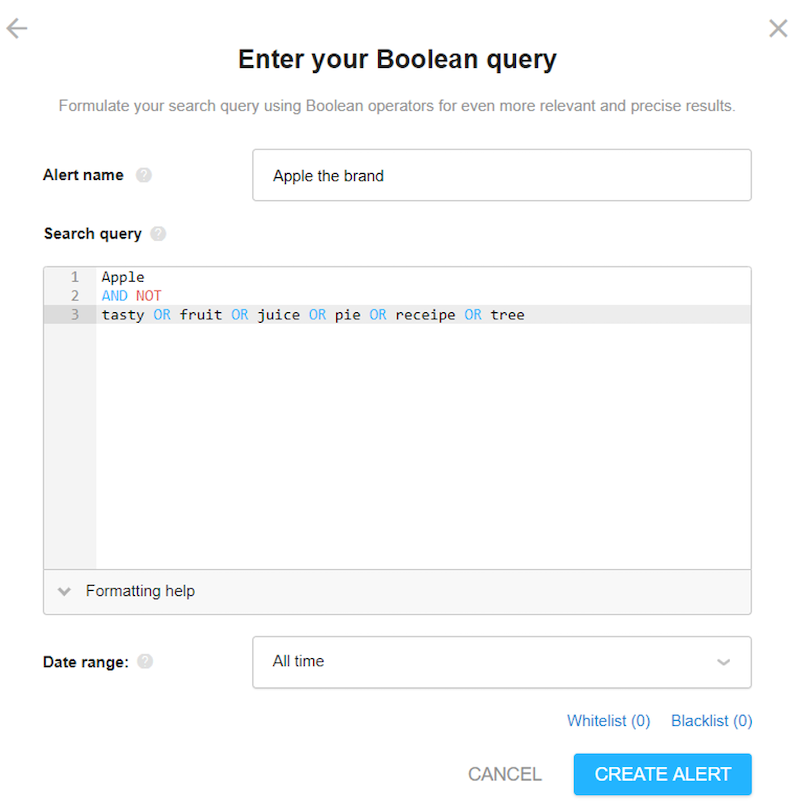 boolean search techniques for marketers—example boolean query "apple the brand"