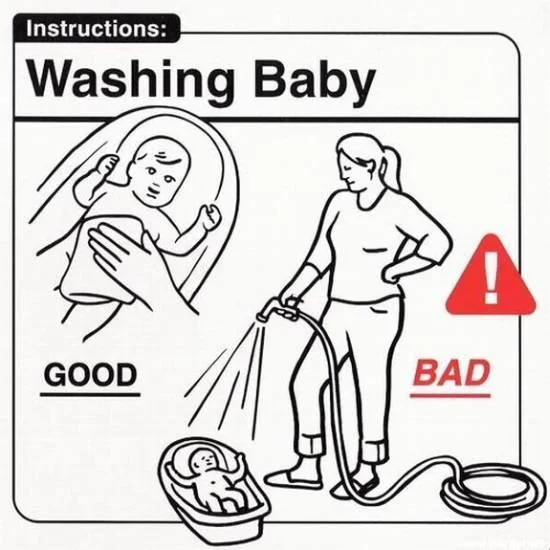 Brand voice how to wash a baby instructional diagram
