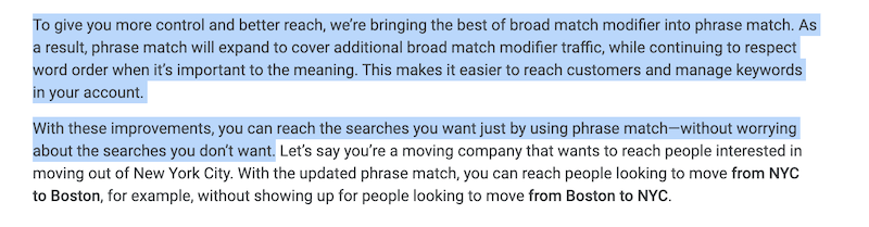 broad match modifier going away announcement