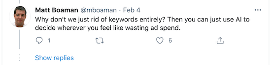 broad match modifier going away tweet reaction