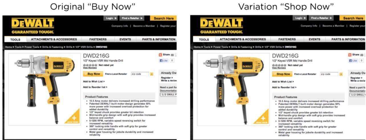 buy vs. shop cta split test