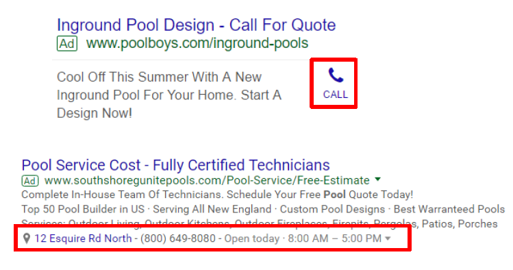 call and location extensions
