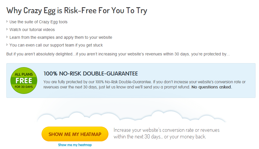 Call to action examples Crazy Egg heatmap