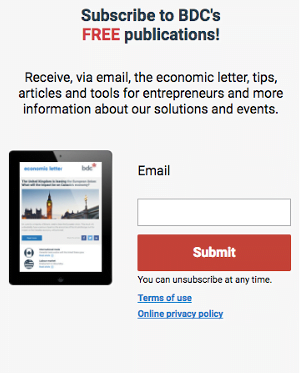 call to action examples for email newsletter signups- Business Development Bank of Canada