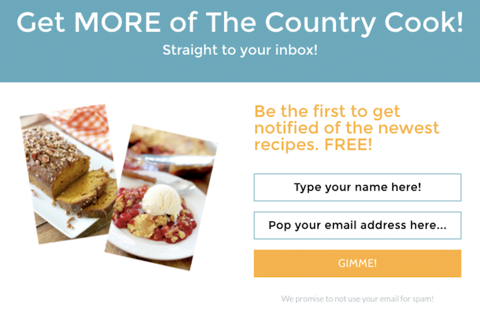 call to action examples for email newsletter signups the country cook