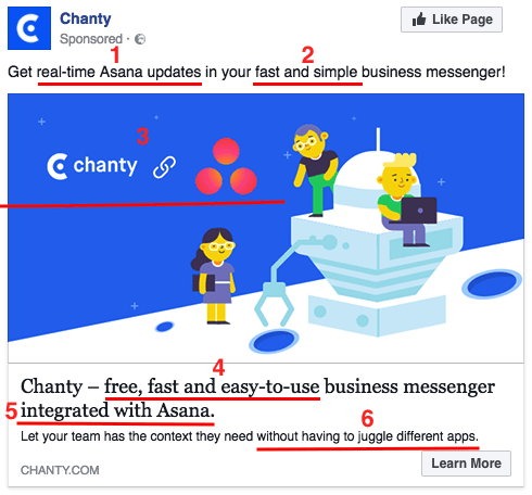 Facebook Ads for SaaS companies better Chanty example