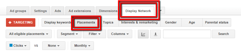 display network placements