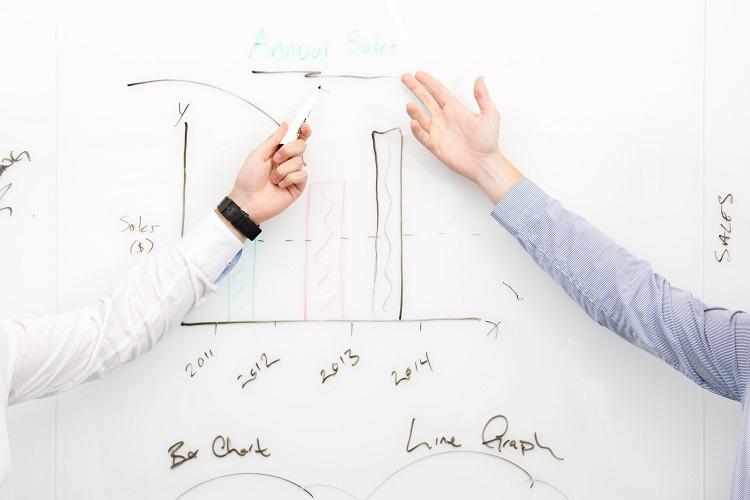 two people working on a white board