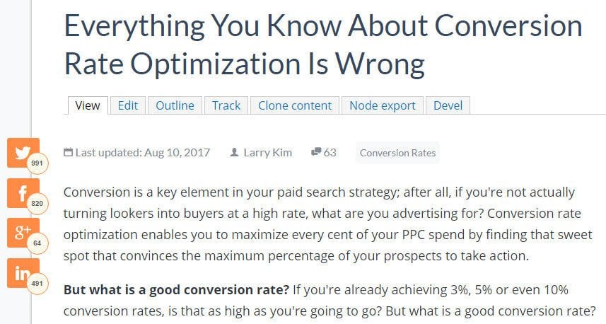 Combine PPC with social media blog post social share count