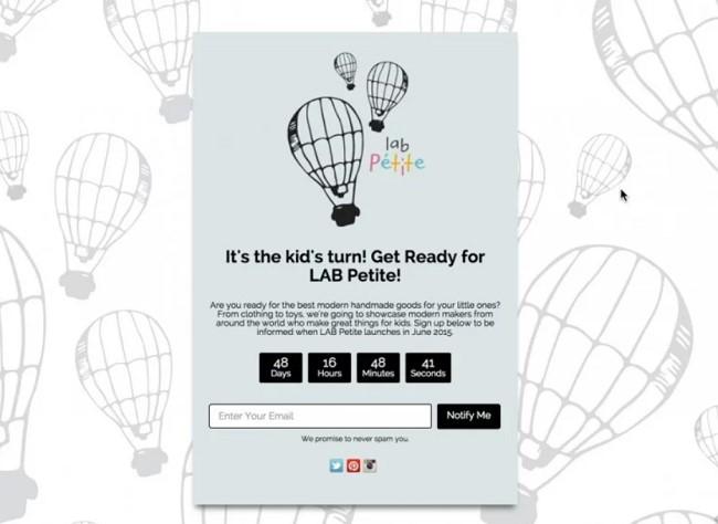 coming soon landing page LAB Petite example
