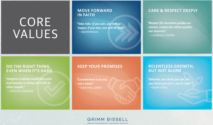 example of famous quote-based company values by grimm bissell
