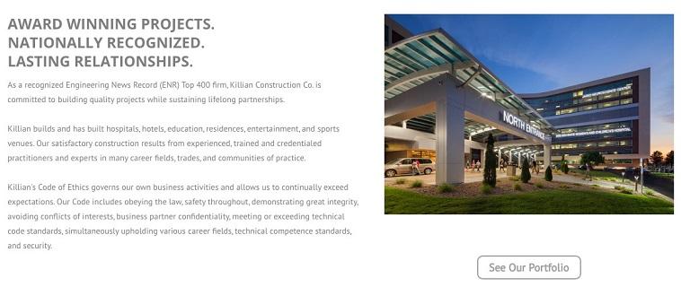 construction marketing website example with portfolio