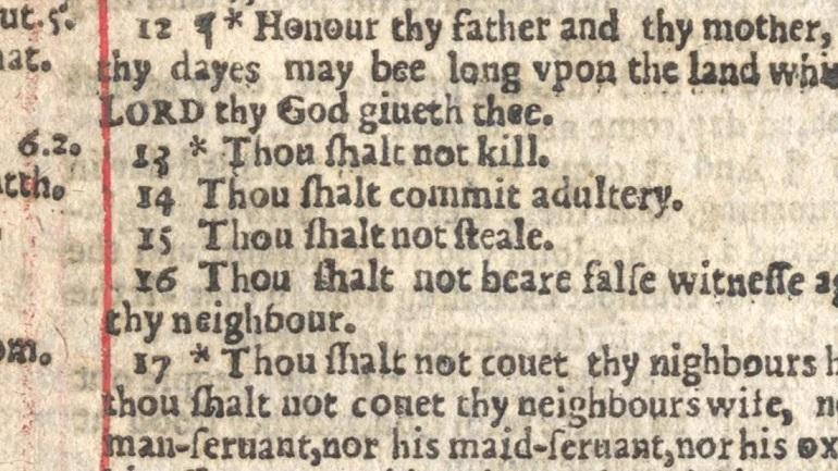 picture of Bible page with "Thou shalt commit adultery"