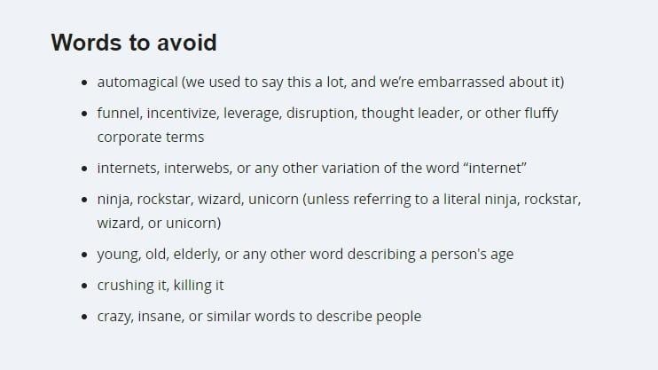 Mailchimp's words to avoid