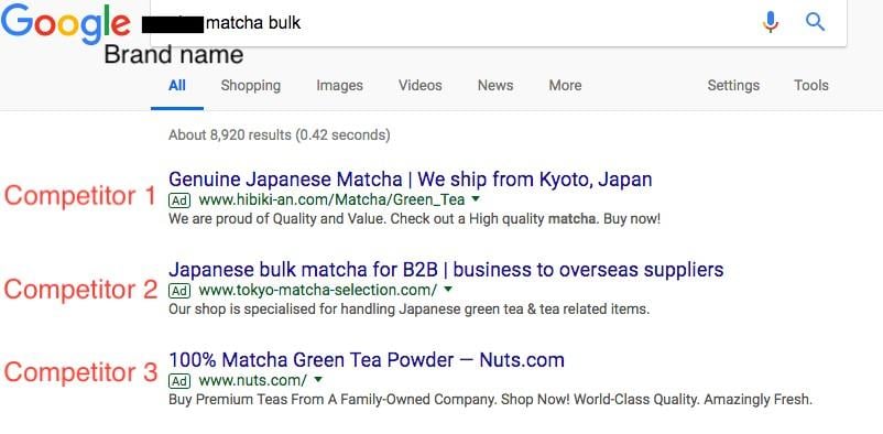 SERP view of branded campaign