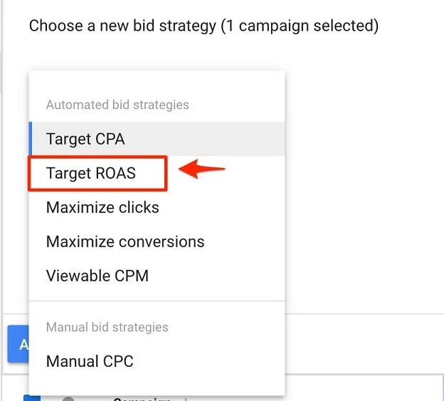select "Target ROAS" for bid strategy