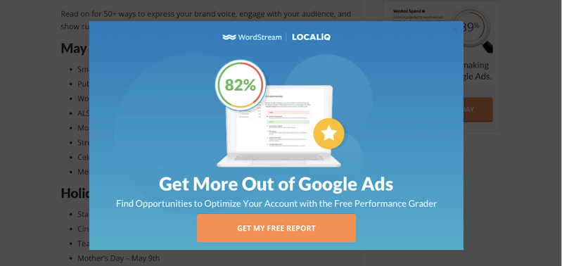 how to create conversion-boosting pop-ups—wordstream popup example