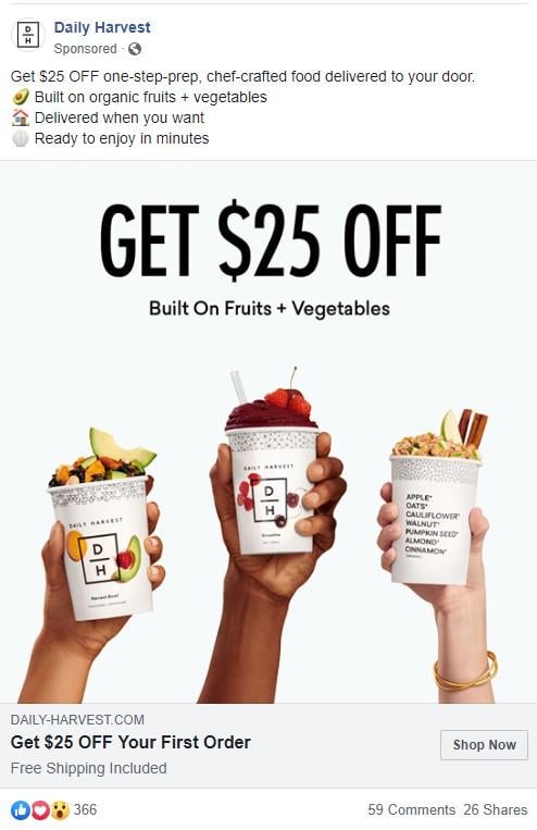 Facebook advertising example