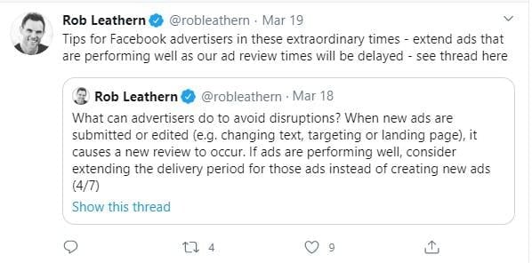 tweet about Facebook advertising
