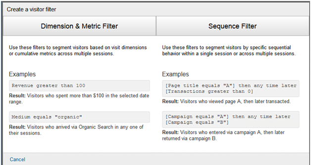 Google Analytics Visual Filter