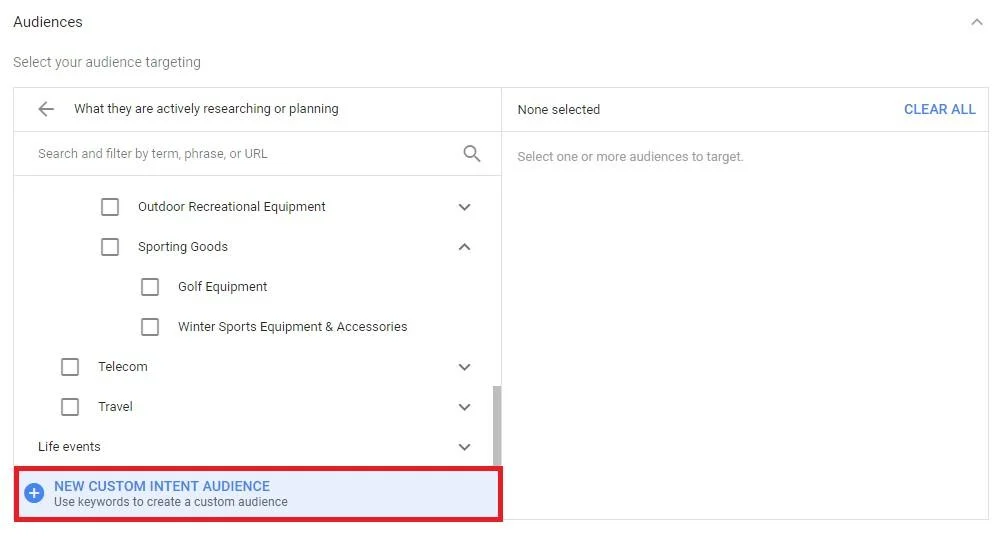 how to use custom intent audiences on youtube