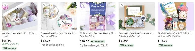 care package ads on Etsy