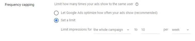 display ads frequency capping option
