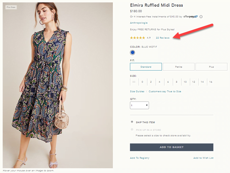 ecommerce product page with reviews