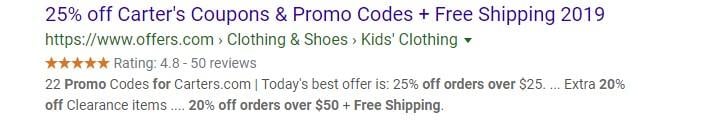 ecommerce discount for Cater's PPC ad