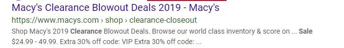 Macy's PPC ad with ecommerce discount