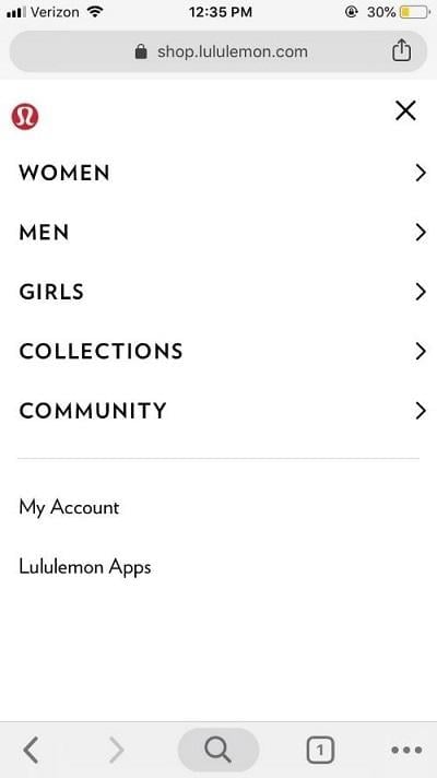 mobile ecommerce UX example from lululemon